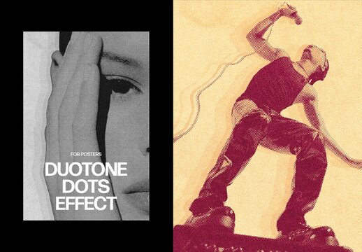 Vertical Duotone Dot Photo Effect For Poster And Print Design