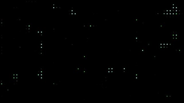 Cyberpunk Server Panel with Blinking Green LED Grid Lights