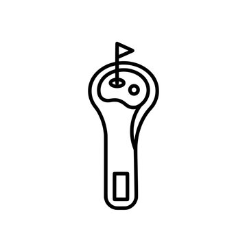 Map location pin marker with golf flag symbol inside outline line art vector icon
