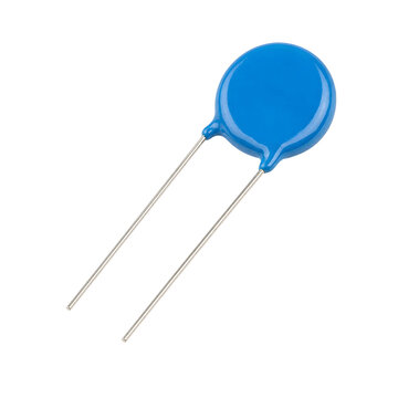 Transparent background blue ceramic disc capacitor and electronic passive component with metal leads