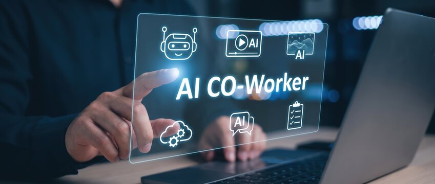 An individual engaging with an advanced holographic interface showcasing ai co worker capabilities highlighting the role of technology and innovation in modern work environments.