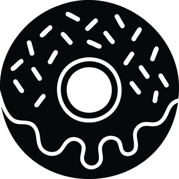 Glazed donut with sprinkles black and white vector illustration icon doughnut sprinkles