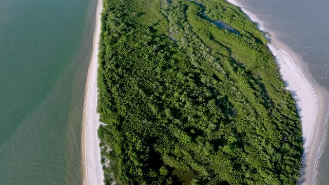 Florian&oacute;polis, Daniela Beach. Aerial View of Tropical Coastline. Establishing Shot. Santa Catarina, Brazil.