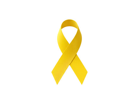 Yellow ribbon awareness symbol isolated on white background with support ribbon
