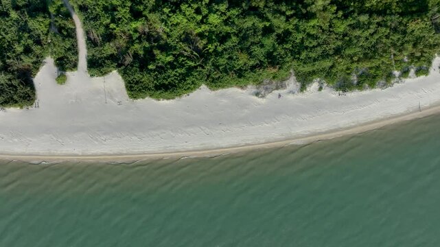 Florian&oacute;polis, Daniela Beach. Aerial View of Tropical Coastline. Establishing Shot. Santa Catarina, Brazil.