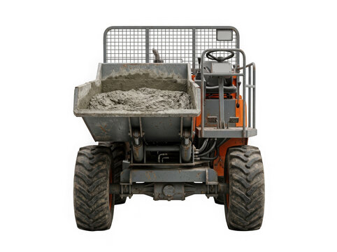 rear view of yellow articulated dump truck vehicle isolated on transparent background