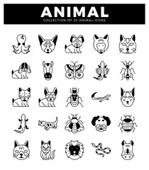 Fototapeta premium black and white animal icons in a grid format on a white background.