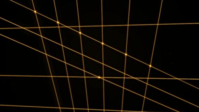 Abstract background featuring golden glowing lines forming a perspective grid pattern against a dark black backdrop