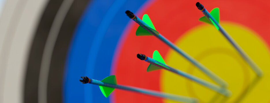 Multiple arrows hitting the bullseye on an archery target, symbolizing success