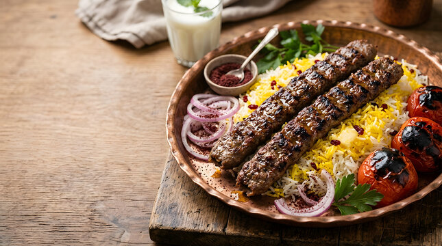 Persian Chelo Kabab Koobideh with Saffron Rice