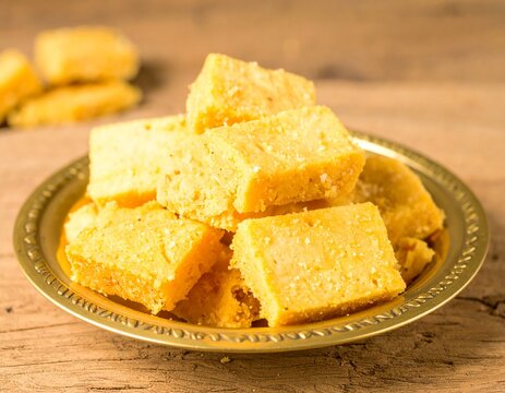 Traditional Golden Cake Rusk Pieces on a Decorative Plate