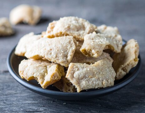 Traditional Homemade Sugar Cookies on a Black Ceramic Plate