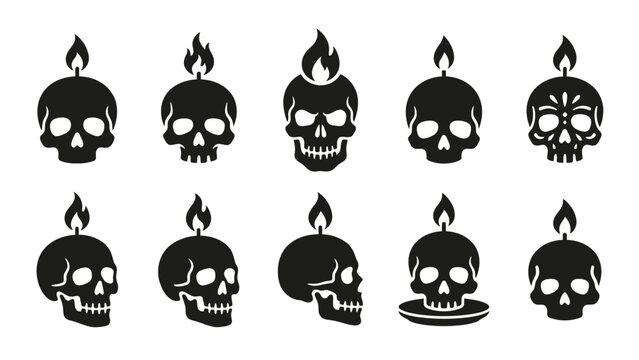 Skull candle set with burning flames for dark gothic and occult themed creative projects