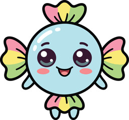 Fototapeta premium Candy Fish Character, Cute Cartoon Illustration, Playful Design. Sweet Treat Icon, Whimsical Confectionery Art