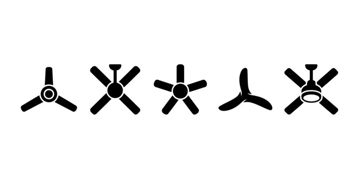 Five different ceiling fan icons in black and white