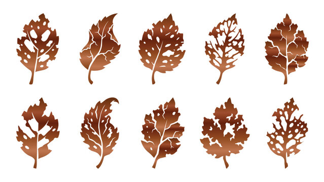 Brown gradient bitten leaves vector set for autumn, nature, or environmental concepts