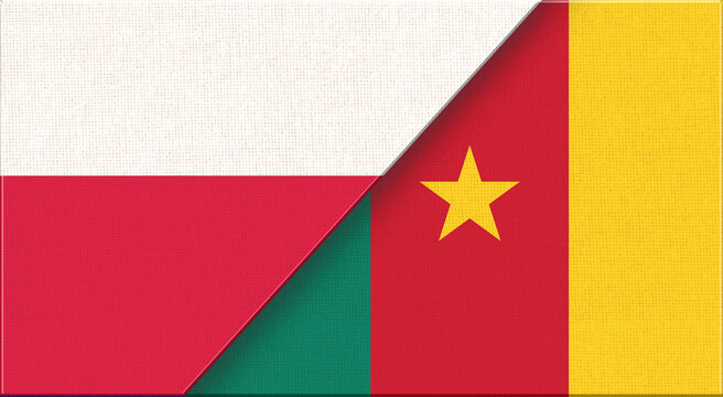 Double flag of Poland and Cameroon on fabric texture - 3D illustration