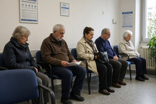 anziani in sala d'attesa dottore ospedale 