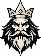Obraz premium Regal king character face mascot with crown and long beard for luxury branding elements.
