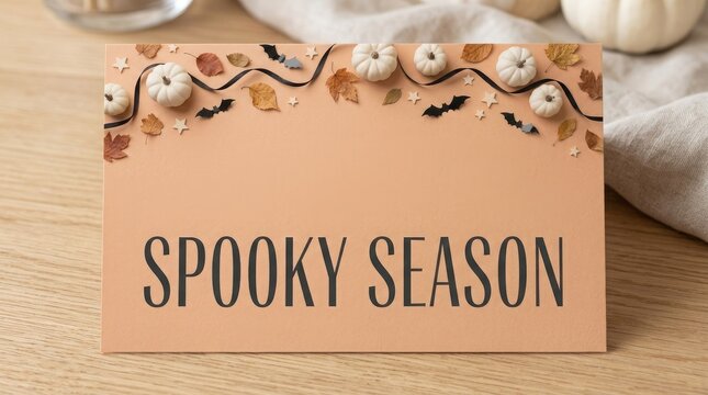 Spooky season text on rustic cardboard box
