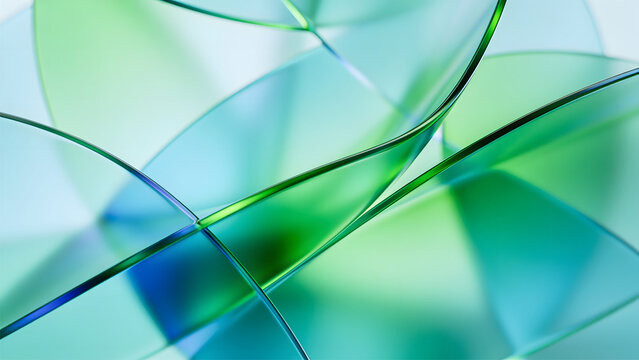 Abstract green and blue transparent glass sheets background