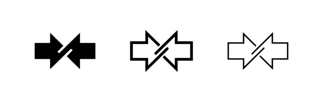 Two opposing arrows vector icons for merge and intersection
