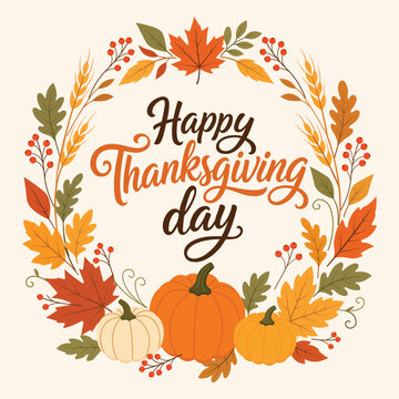 Give Thanks Hand Lettering with Pumpkins and Autumn Leaves