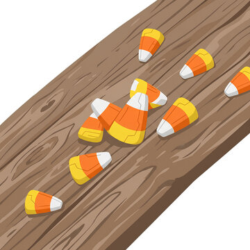 Assorted Candy Pills Scattered on Wooden Surface.