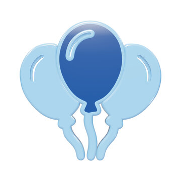 A3d render of a bunch of three blue balloons with light blue highlights, isolated on a white background, for celebration and party