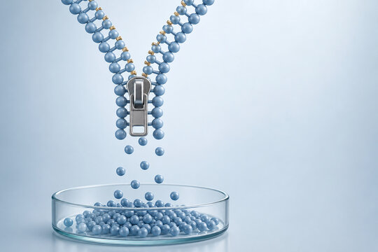 Polymer zipper releasing monomers in scientific illustration