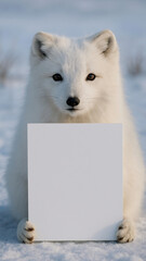 Naklejka premium Arctic fox holding blank sign