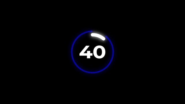 45 seconds countdown, Analog of simple clean timer motion graphic with text numbers. 45 to 0 seconds countdown timer with analog clock icon animation on transparent background