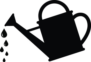 Garden watering can silhouette with water drops pouring out © nores