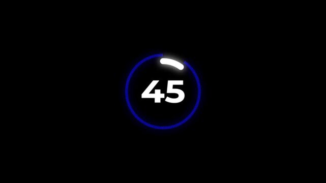 50 seconds countdown, Analog of simple clean timer motion graphic with text numbers. 50 to 0 seconds countdown timer with analog clock icon animation on transparent background.
