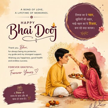 Happy bhai dooj celebration with sister applying tilak on brother festival celebration