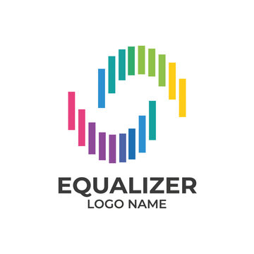 The vibrant equalizer logo showcases a wave pattern with colorful bars, reflecting audio dynamics and creativity, ideal for music and sound-related branding projects.