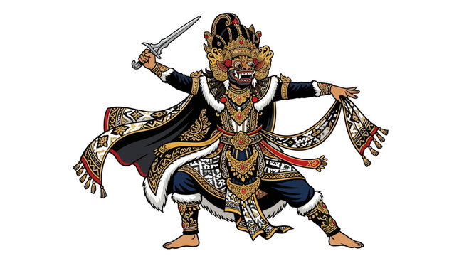 Balinese Barong Dancer Holding Kris Dagger Illustration