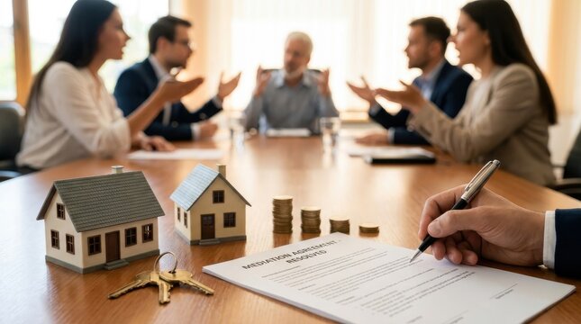 Signing Mediation Agreement for Real Estate Dispute Settlement
