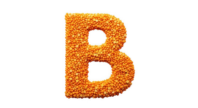 Letter B made of fresh orange carrot pieces isolated on transparent background
