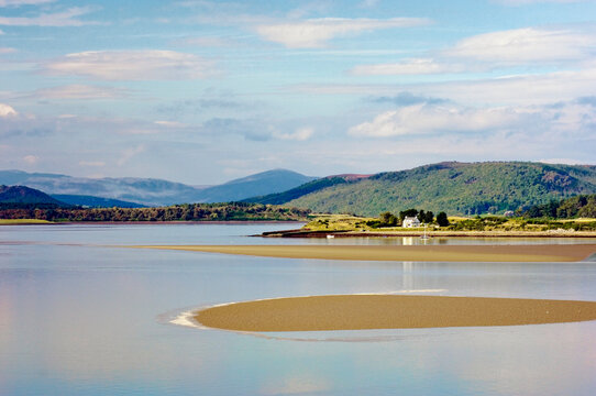 West over tidal estuary of the Dornoch Firth in Easter Ross from the A9 road bridge between Tain and Dornoch, Highland, Scotland