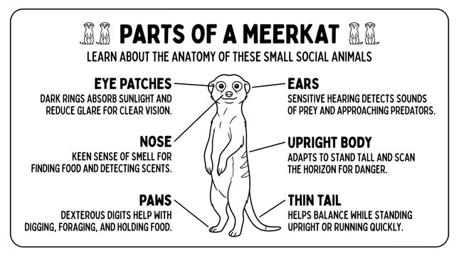 Labeled anatomical guide to social meerkat animals.