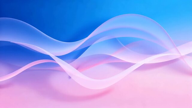 Abstract flowing ribbons in blue and pink gradient background