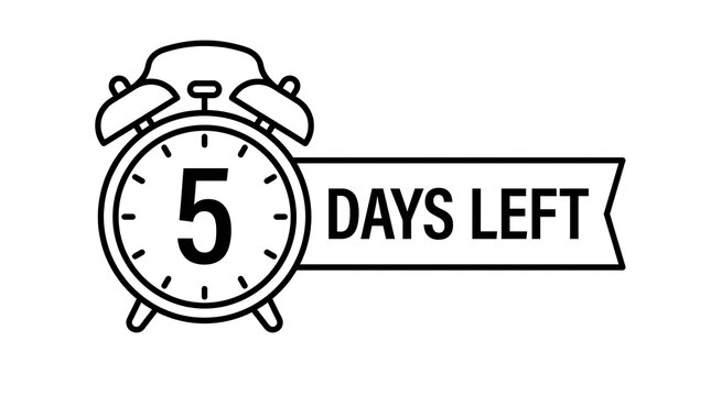 5 days left countdown clock badge line art vector illustration