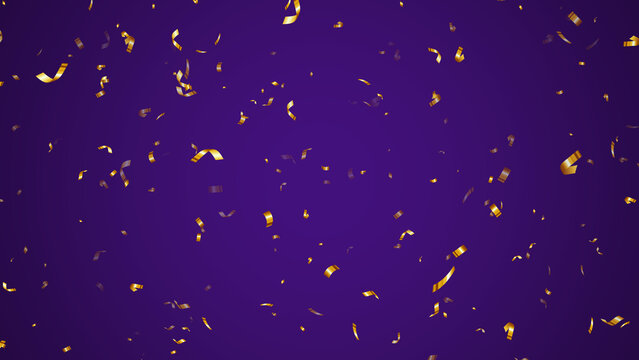gold metallic confetti rain on purple background ,golden birthday party and anniversary celebration overlay vertical social media design element