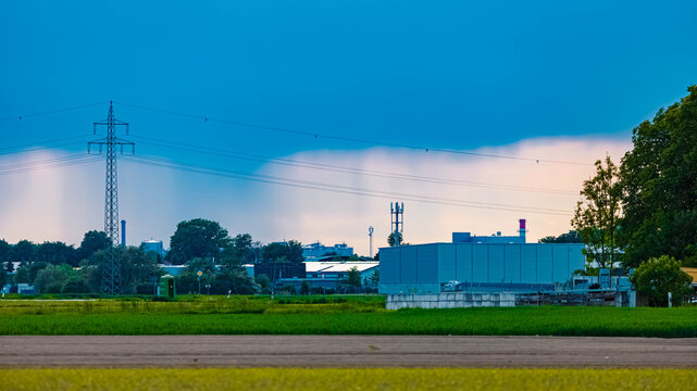 Cloudy summer evening view near Schiltorn, Plattling, Isar, Deggendorf, Bavaria, Germany