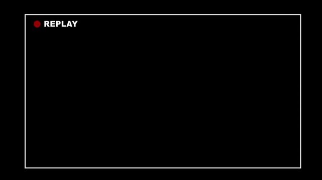 Replay screen overlay with classic red recording dot and white frame border for sports broadcasts, gaming streams, media production, and cinematic editing projects requiring authentic ui