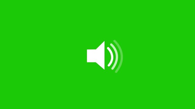 Animated speaker with pulsing sound waves on a vibrant green screen background, for easy chroma, key compositing in, multimedia projects, digital, audio interface, and ui