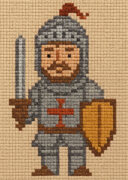 Pixelated knight medieval cross-stitch