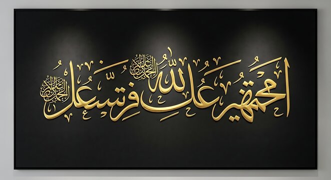 Golden Arabic Calligraphy Art On Elegant Dark Wall