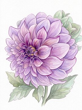 Purple Dahlia Flower Watercolor Illustration